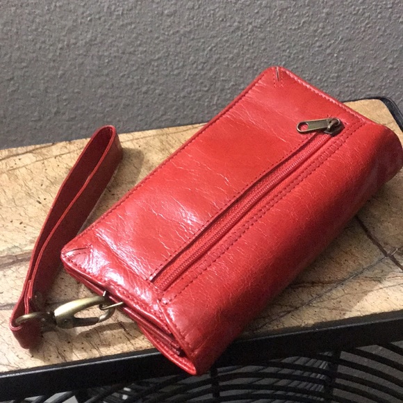 Alt Red Leather Wallet Wristlet W/Big Stud Snap - Picture 13 of 17